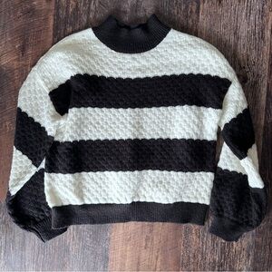Nine West Black & White Striped Mock Neck Sweater